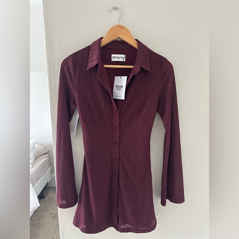 Princess Polly Maroon Button-Down Women's Shirt